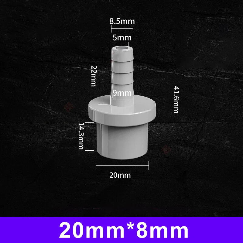 White Grey Pagoda PVC Pipe Connector Fittings 20 25mm Adapter To Hose OD 5~20mm