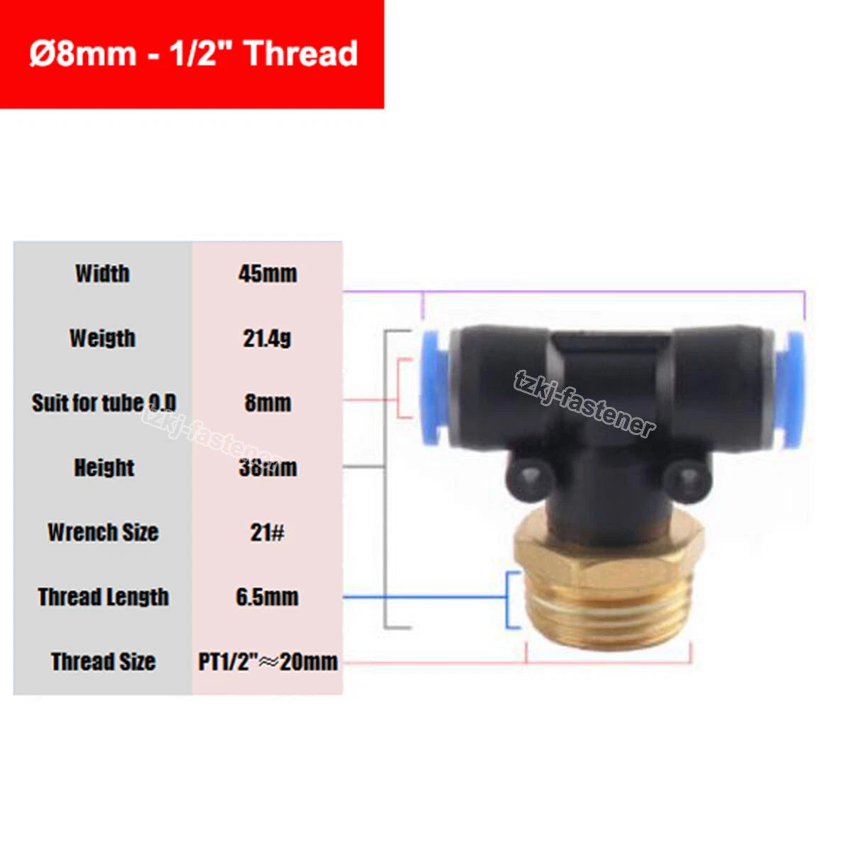 Pneumatic Tee "T" Connector BSP Male Thread 4mm-16mm Hose Tube Push-In Fittings