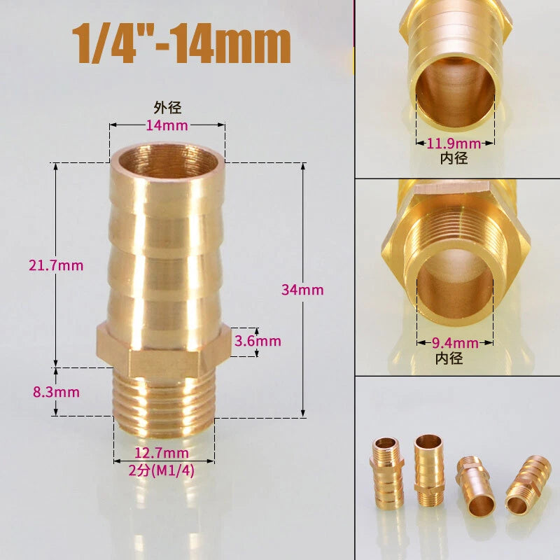 Brass Male BSP x Barbed Hosetail Connector — Air Water Fuel Gas Pipe Fitting