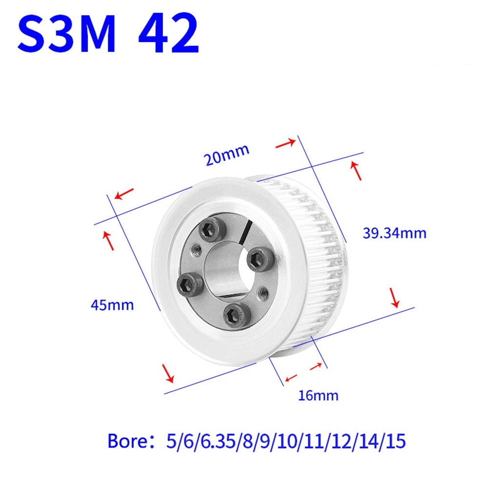 STS S3M 24-80T Timing Belt Pulley With Expansion/Tension Sleeve Teeth Width 16mm