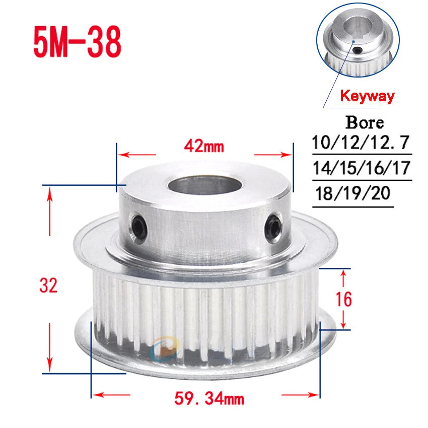 HTD-5M 15T-80T Timing Belt Pulley With Step/Keyway, Bore 8-25mm Teeth Width 16mm
