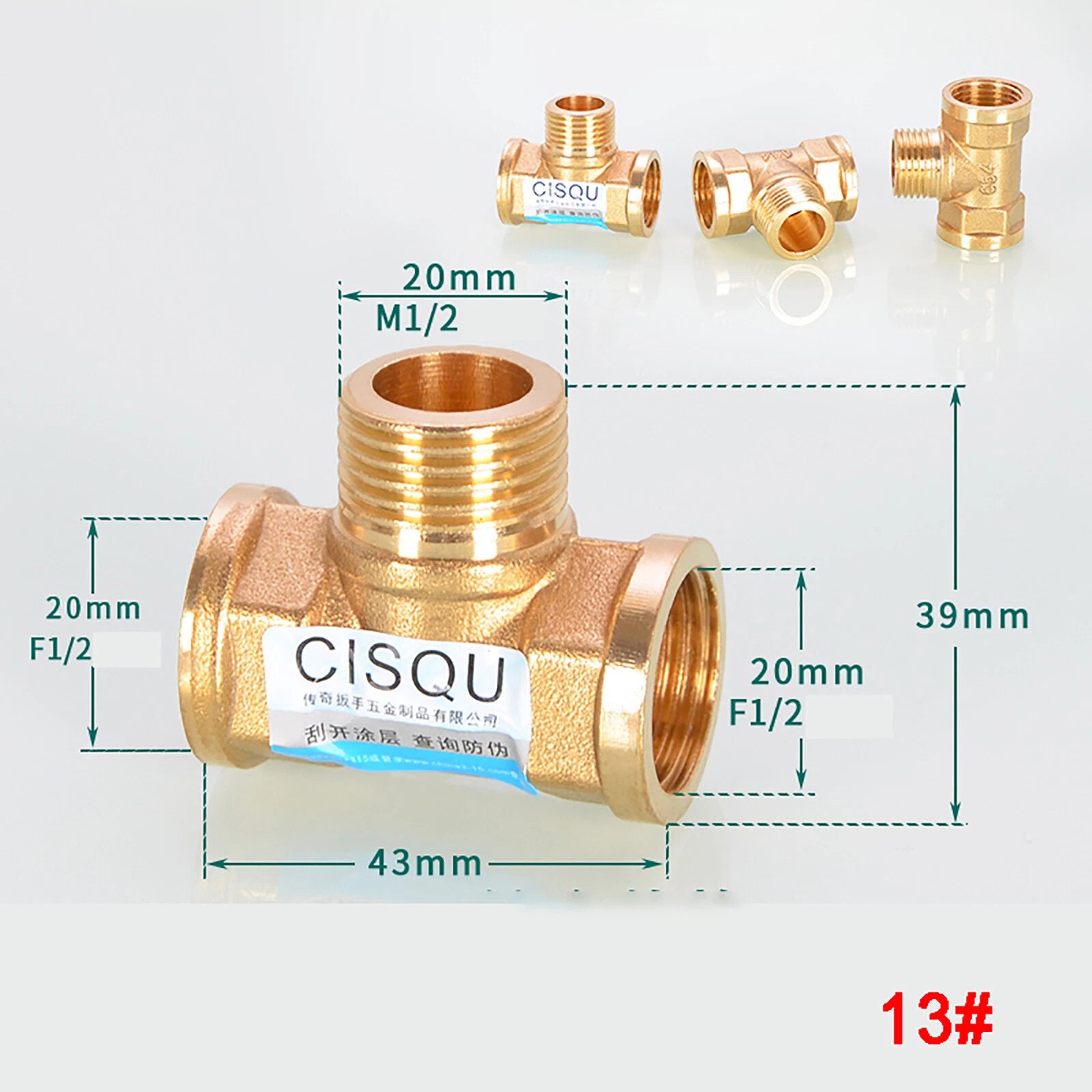 Brass Tee 3-Way BSP Pipe Fitting — Equal & Reducer, 1/2" & 3/4"