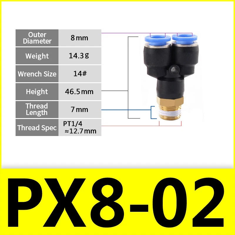 Male Stud Push-In Y Piece Pneumatic Fittings — Thread Hose Tube Connector