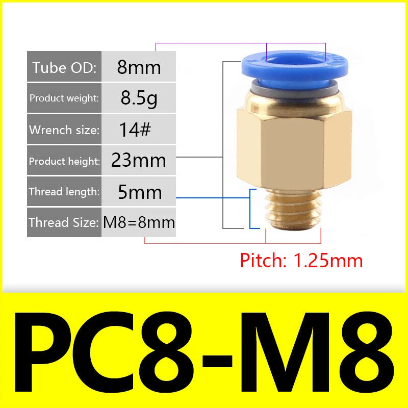 Pneumatic Straight Male Stud Push-to-Connect Fitting | PC4–PC12 × M5–M16
