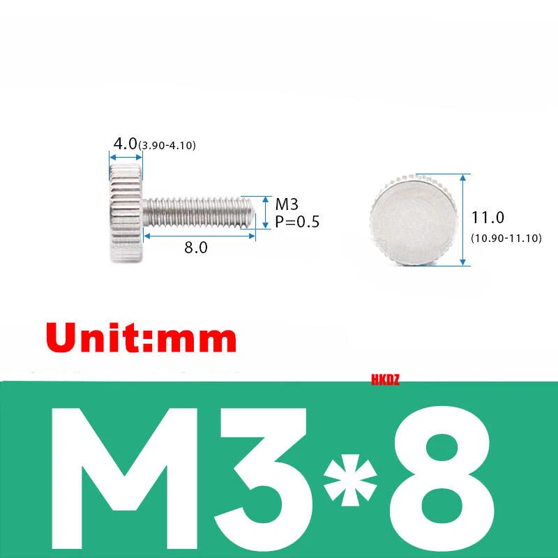 M3/M4 5mm to 20mm Flat Head Knurled Thumb Screws 303 Stainless Steel Hand Bolts