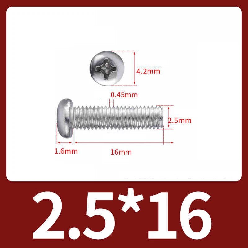 M2.5 Pozi Pan Head Machine Screws A2 Stainless Steel — Multiple Lengths - HomeDIYer