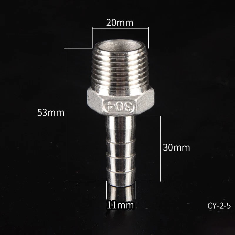1/2" & 3/4" BSP Male Thread Hose Barb Tail Connector — Stainless Steel