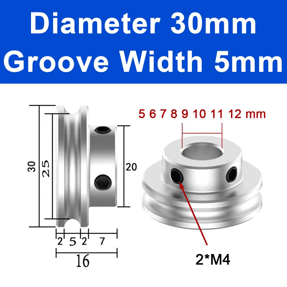 Alu U Pulley OD 20 30 40 50 60 80mm Single Groove Fixed Pulley for PU Round Belt