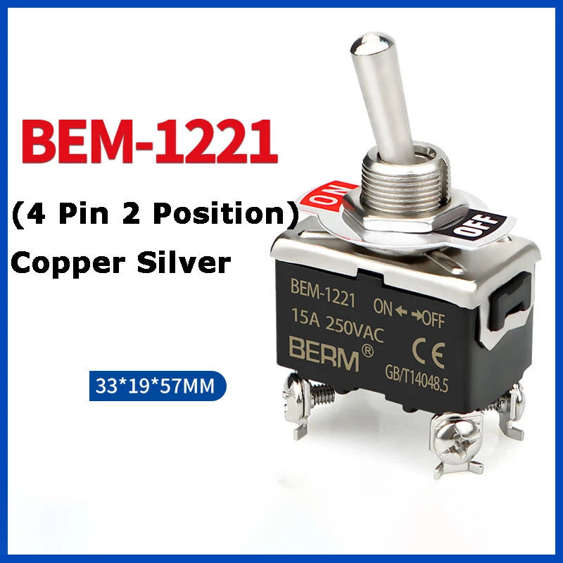Metal Toggle Switch 250V AC 15A — On/Off Flick Switch for Dashboard & Panel (BEM / E-TEN)