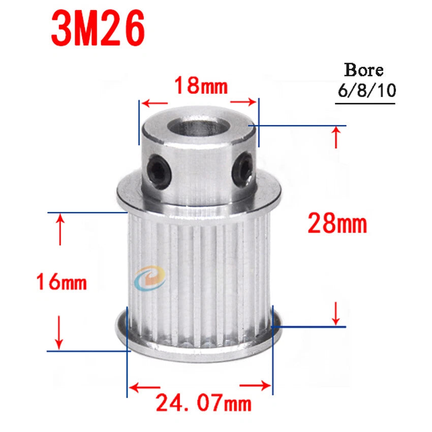 HTD-3M 12T-150T Timing Belt Pulley With Step Bore 8-25mm, For 15mm Width Belt