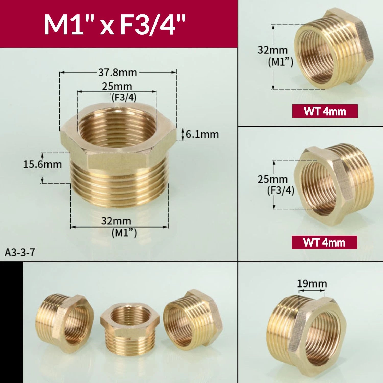 BSP Brass Reducing Hexagon Bush — Male to Female Thread Pipe Fittings