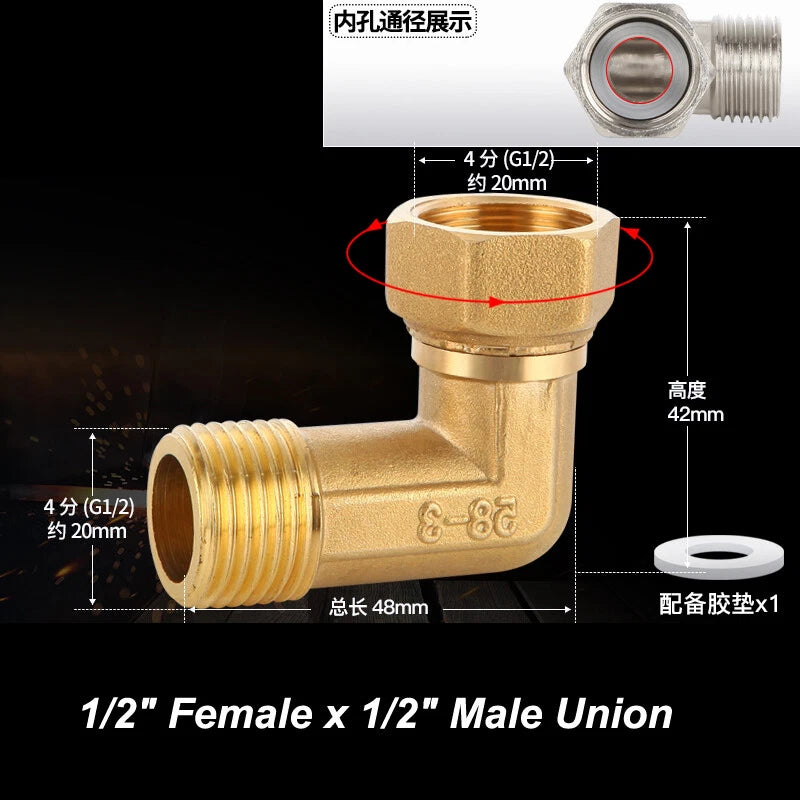 BSP Brass Pipe Fittings – Elbow & Union Connectors, Female/Male, 1/2" 3/4" 1"
