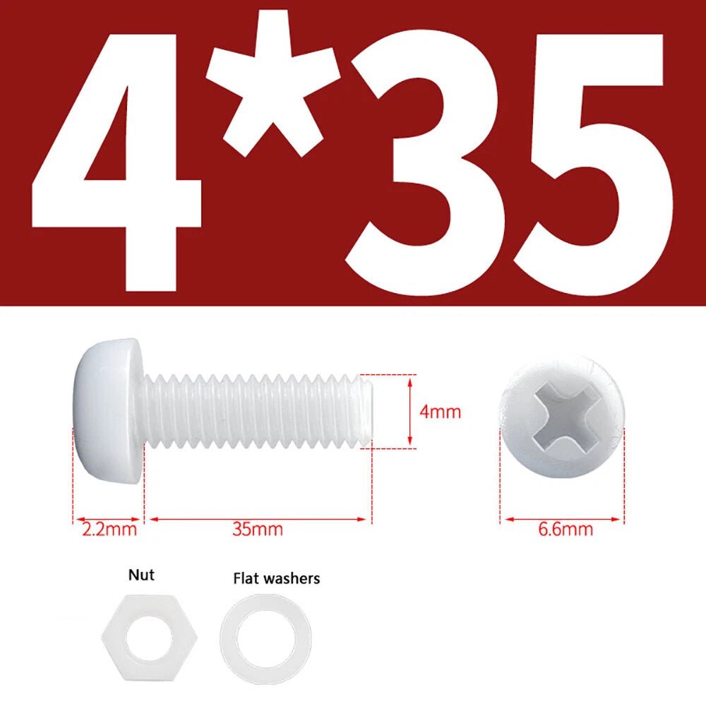 M4 M5 Nylon Phillips Pan Head Machine Screws with Hex Nuts and Flat Washers – White & Black - HomeDIYer