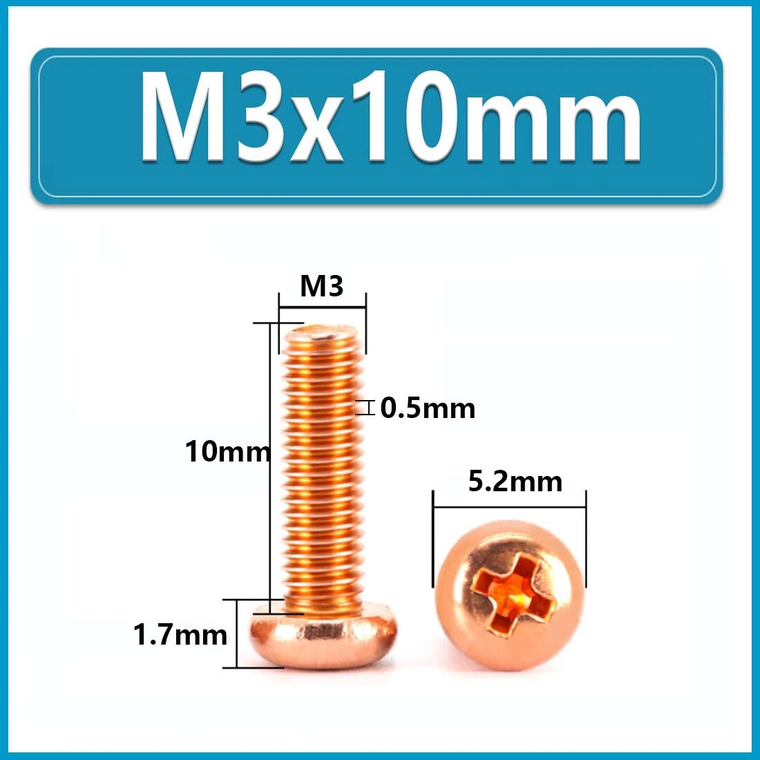 Copper Phillips Pan Head Machine Screws — M2 to M8, Multiple Lengths