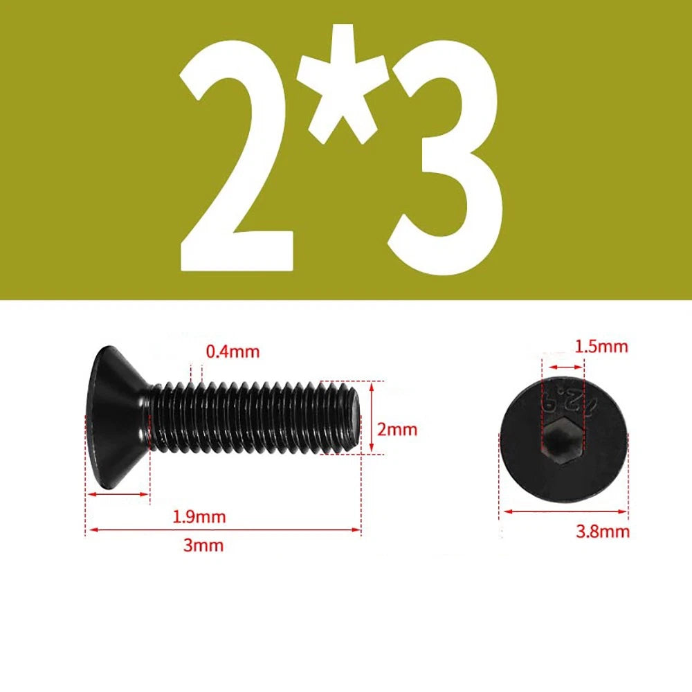 M1.6–M3 Countersunk Socket Head Screws – 12.9 Grade Carbon Steel, Flat Head, Fully Threaded (3–50mm Overall Length)