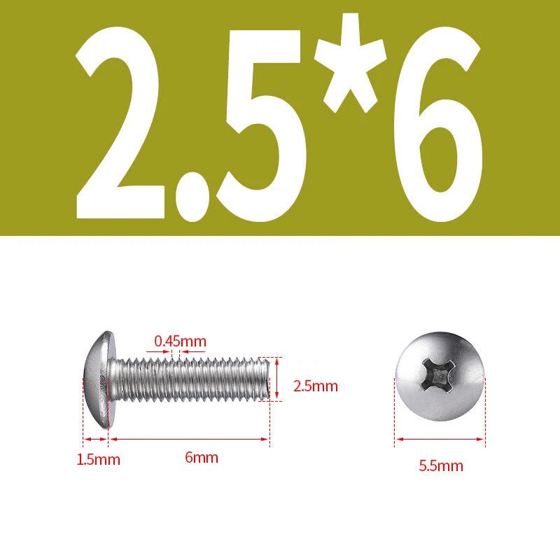 Phillips Button Head Machine Screws — Steel M2 M2.5 M3 M4 M5 M6 - HomeDIYer