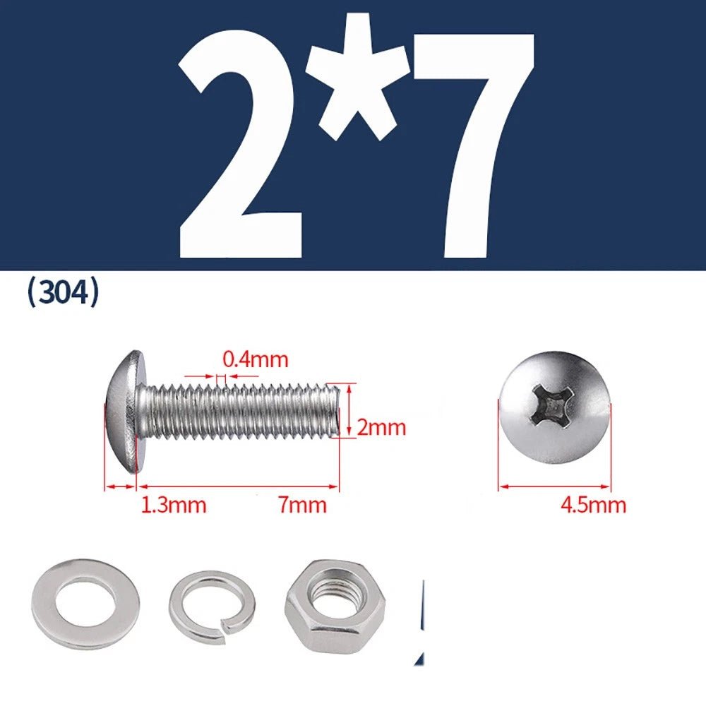 M2–M4 Phillips Truss Head Machine Screws with Hex Nuts & Washers – A2 Stainless Steel - HomeDIYer