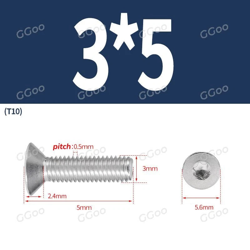 A2 Stainless Steel Torx Countersunk Flat Head Machine Screws M2 M2.5 M3 M4 M5 M6 M8 DIN 965 — 4mm to 60mm