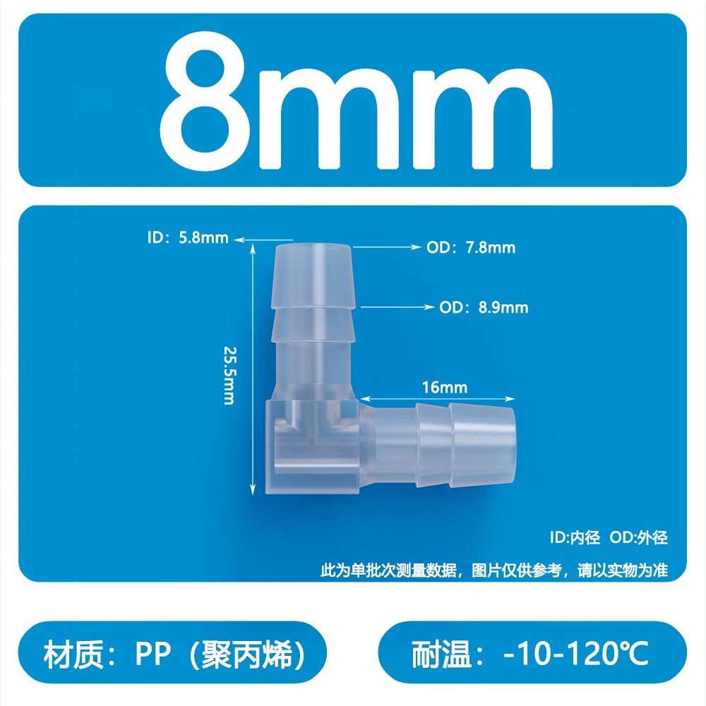90° Elbow Plastic Barbed Joiner Reducer Connector Pipe Tube Hose Water 1.6-25mm