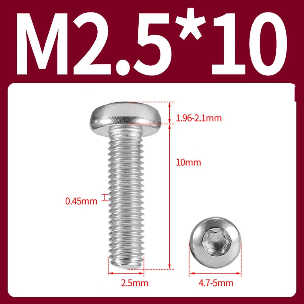 M2–M10 A2 Stainless Steel Torx Button Head Machine Screws, With or Without Column, Pack of 5