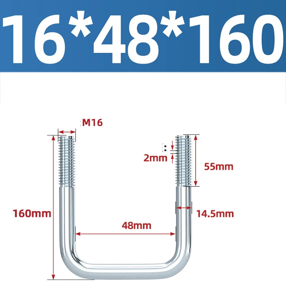 Square U-Bolts Galvanized Carbon Steel Fixing Clamp Bolt M6 M8 M10 M12 M14 M16