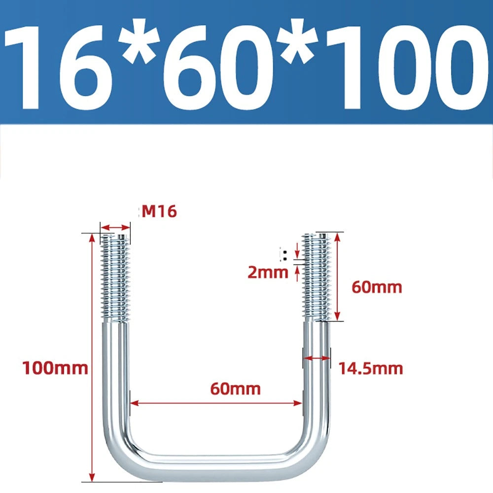 Square U-Bolts Galvanized Carbon Steel Fixing Clamp Bolt M6 M8 M10 M12 M14 M16