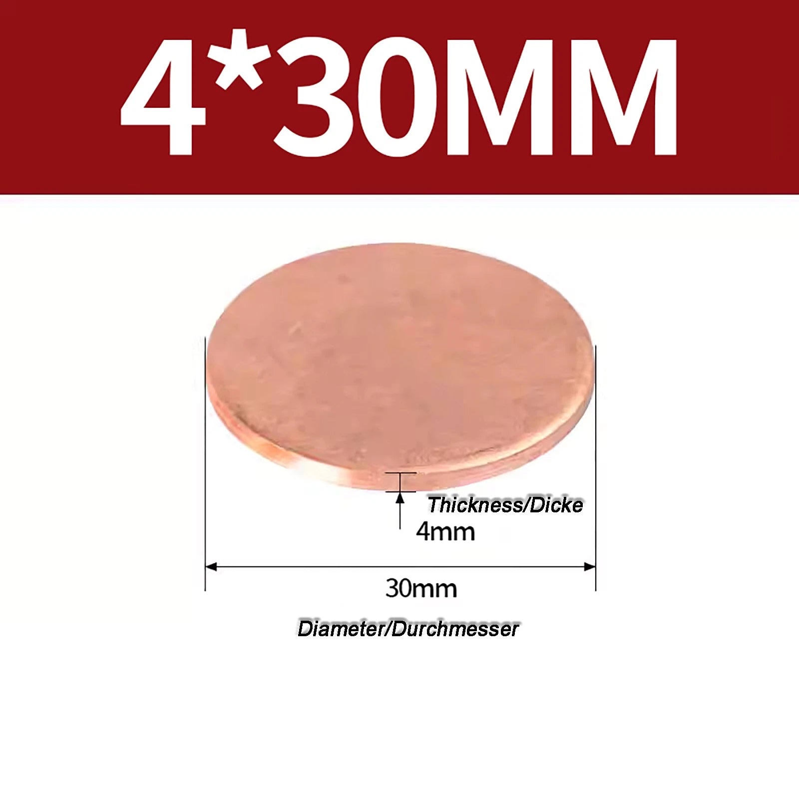 Solid Pure Copper Discs Blanks Round Plate Metal Sheet Thick 0.3~6mm Ø10mm~150mm