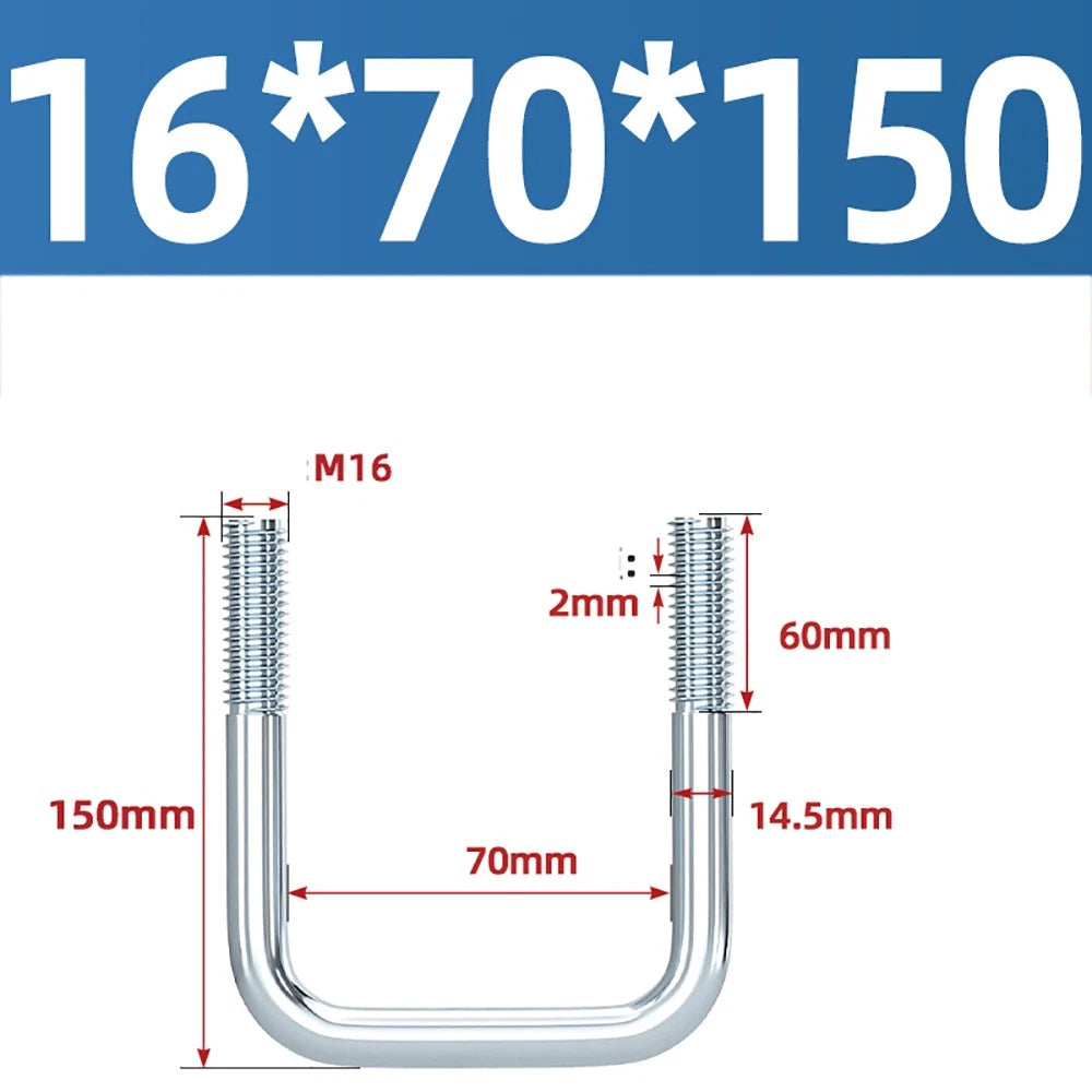 Square U-Bolts Galvanized Carbon Steel Fixing Clamp Bolt M6 M8 M10 M12 M14 M16