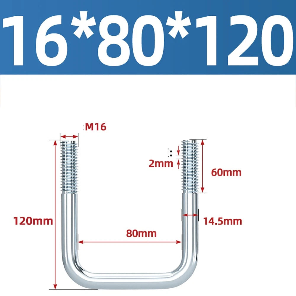 Square U-Bolts Galvanized Carbon Steel Fixing Clamp Bolt M6 M8 M10 M12 M14 M16