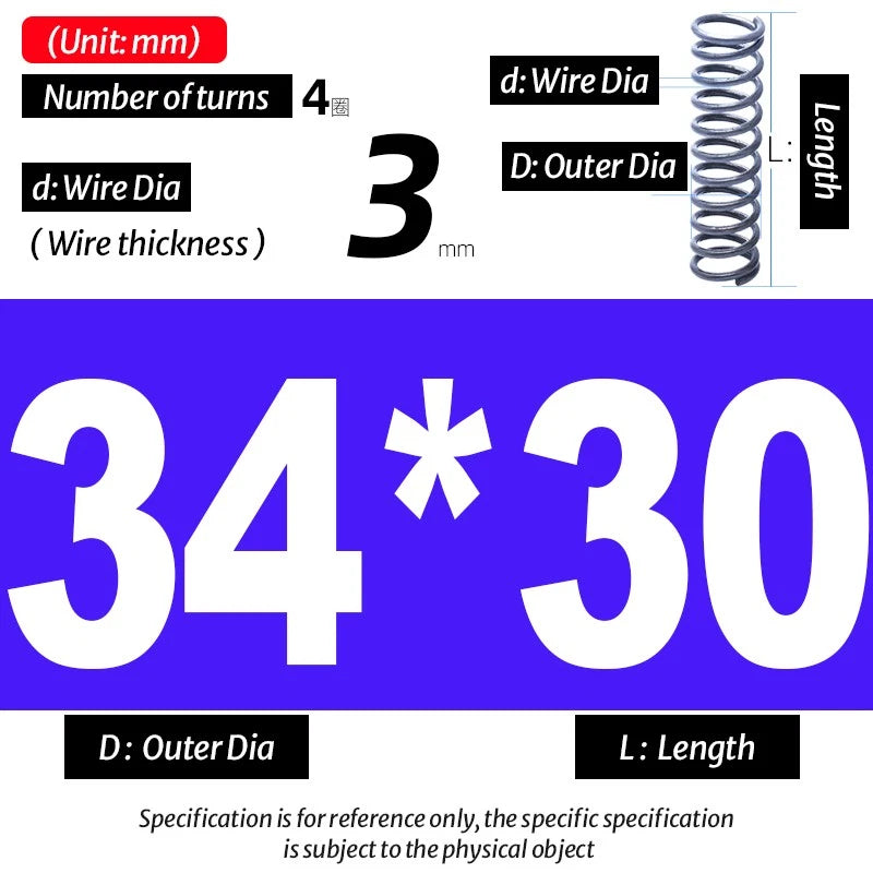 Compression Spring Pressure Big, Wire Dia 3.0mm Diameter 16-40mm Length 20-200mm