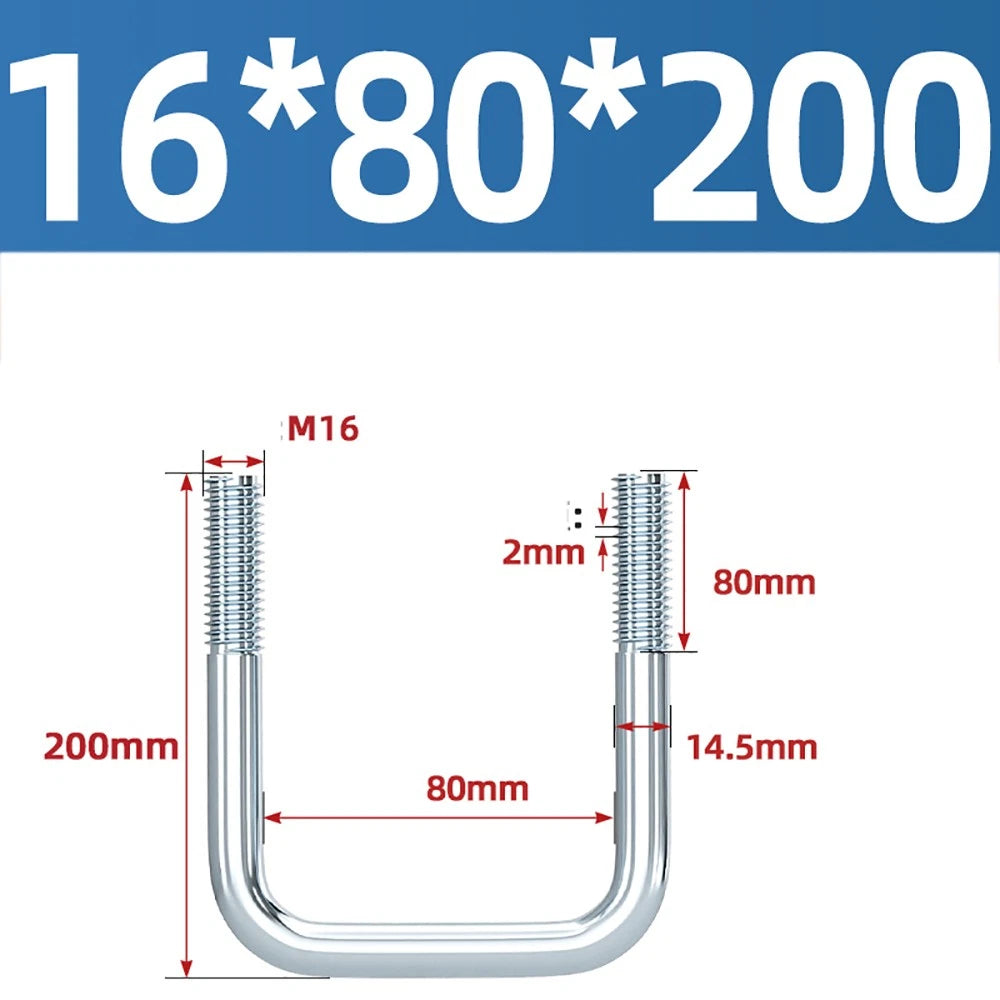 Square U-Bolts Galvanized Carbon Steel Fixing Clamp Bolt M6 M8 M10 M12 M14 M16