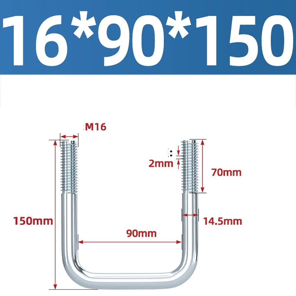 Square U-Bolts Galvanized Carbon Steel Fixing Clamp Bolt M6 M8 M10 M12 M14 M16