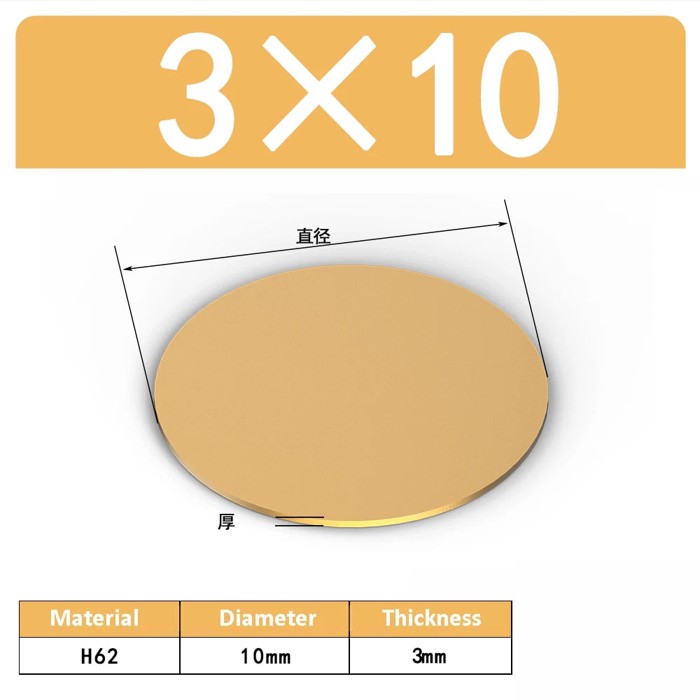 H62 Solids Brass Discs Blanks Metal Round Sheets OD 10mm-300mm Thick 0.3mm-4mm