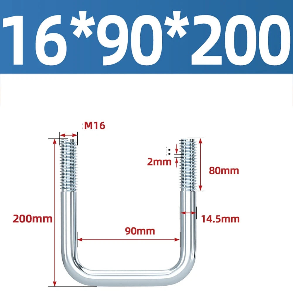 Square U-Bolts Galvanized Carbon Steel Fixing Clamp Bolt M6 M8 M10 M12 M14 M16