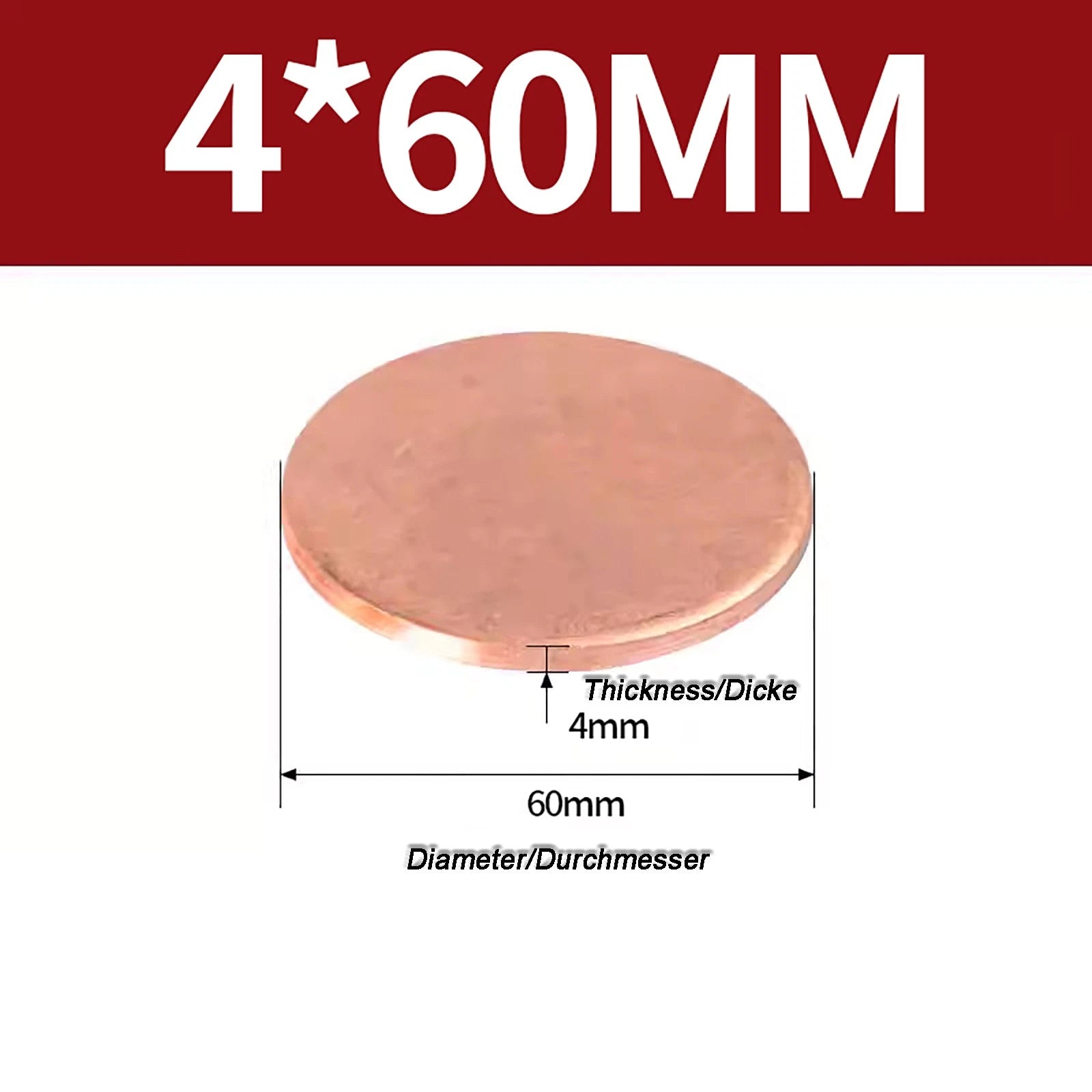 Solid Pure Copper Discs Blanks Round Plate Metal Sheet Thick 0.3~6mm Ø10mm~150mm
