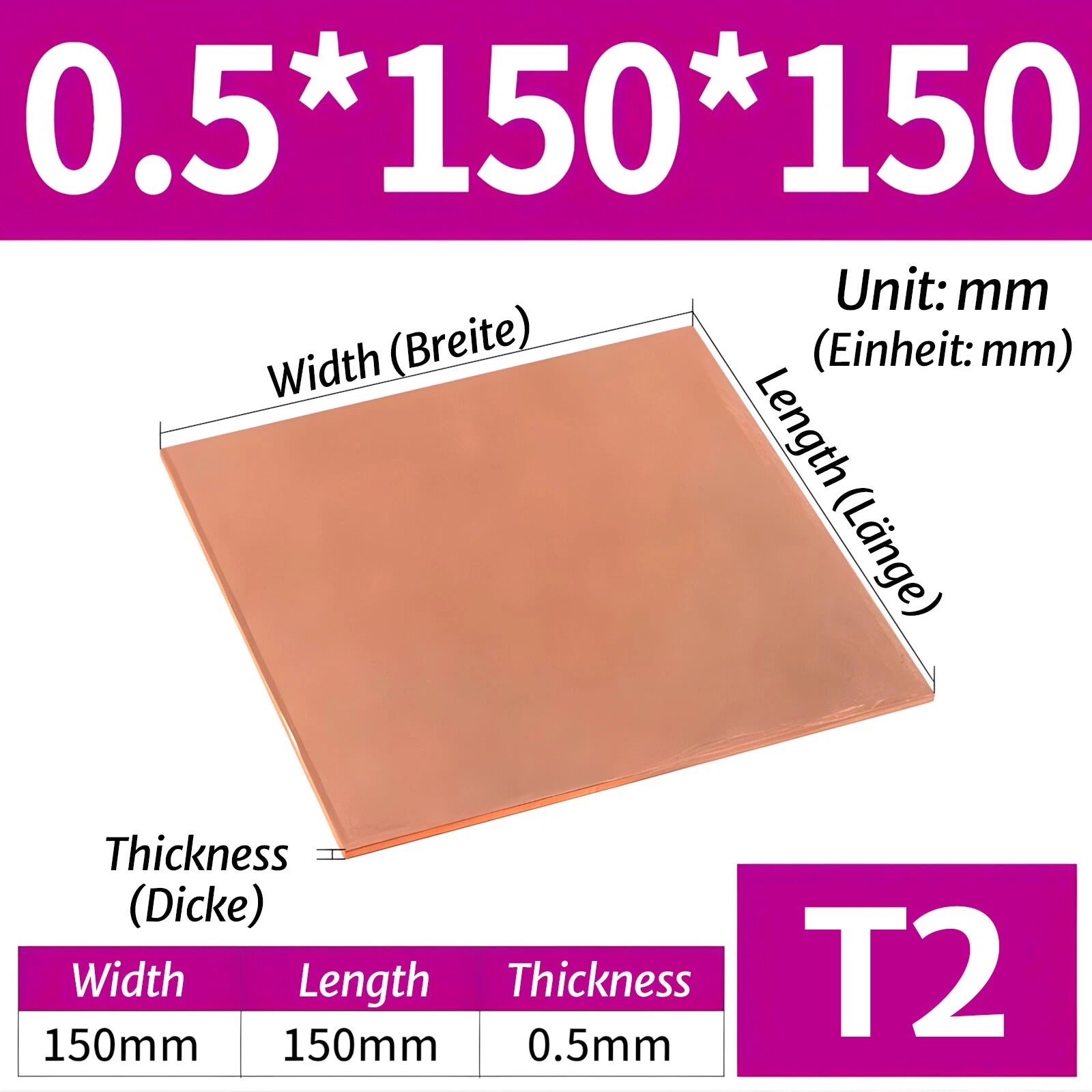 T2 Pure Copper Sheet/Plate Copper Block Laser Cut Many Sizes 0.3mm - 8mm Thick