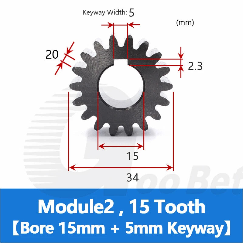 Spur Gear C45 Steel Black Oxided Module 2 Pinion 12-30 Tooth Keyway 10-32mm Flat