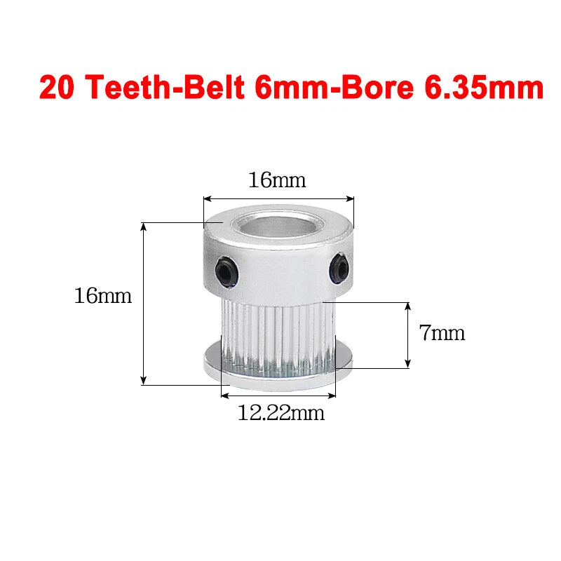2GT Drive Pulley With Step 16 Tooth - 100 Tooth Bore 4mm - 25mm for 6mm Belt