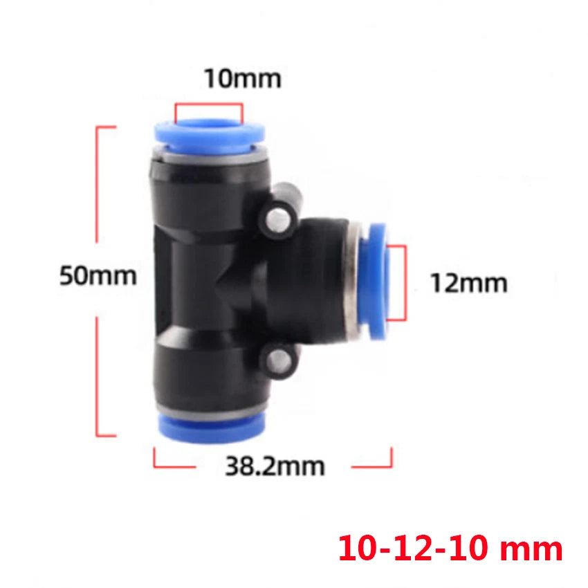 Reducer Tee Push-In Fittings for Pneumatic Air Tube — 4 to 16mm