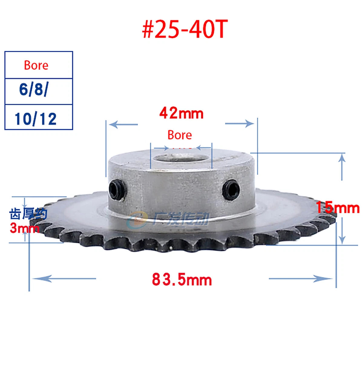 #25 Roller Chain Sprocket 04C 21-40T Tooth Bore 5mm-20mm Pitch 6.35mm (1/4 inch)