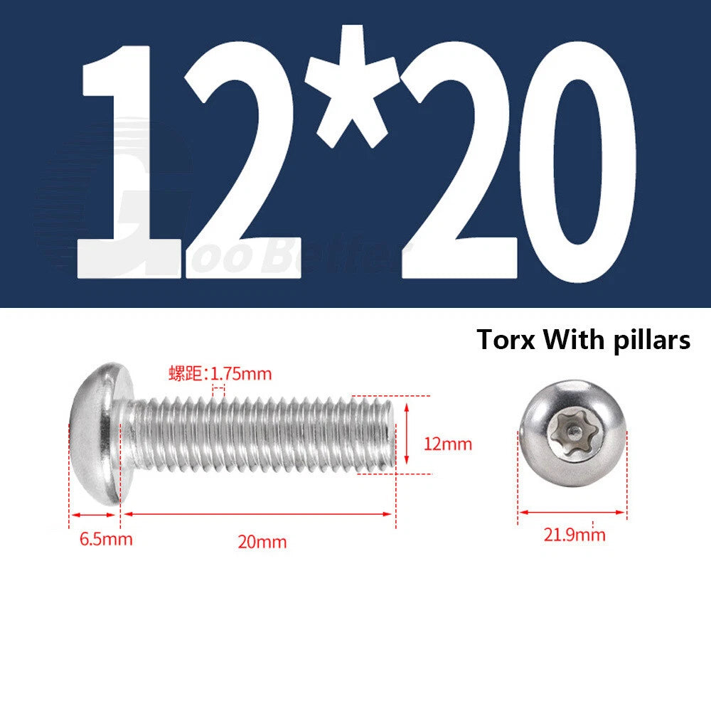 M3–M12 Torx Button Head Screws – A2 Stainless Steel, Star Drive, Fully Threaded (4–110mm Lengths)