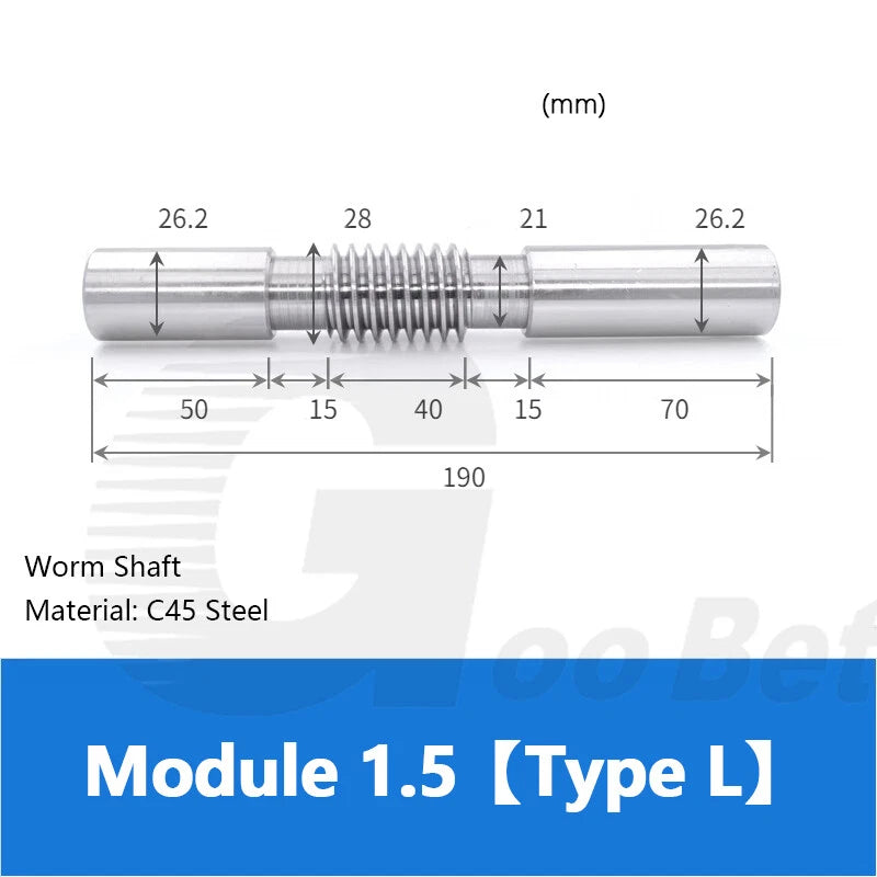 Module 1.5 Metal Worm Shaft Worm Gear Wheel C45 Steel 20/25/30/35/40/50/60 Tooth