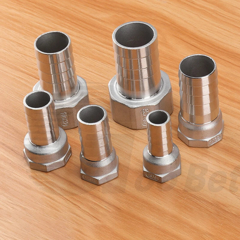 BSP Female Thread Barb Hose Tail Joiner — Stainless Steel Connector, 1/4" to 2"