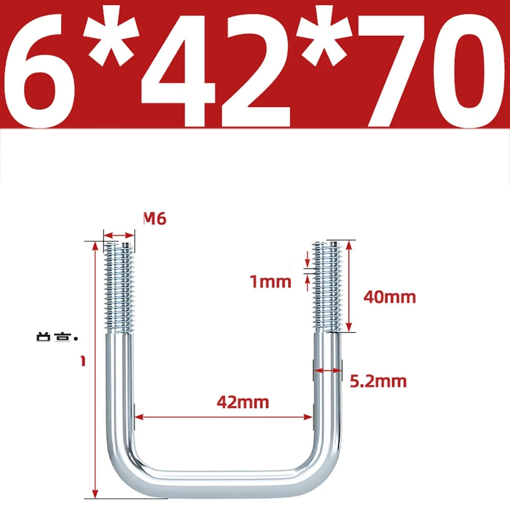 Square U-Bolts Galvanized Carbon Steel Fixing Clamp Bolt M6 M8 M10 M12 M14 M16