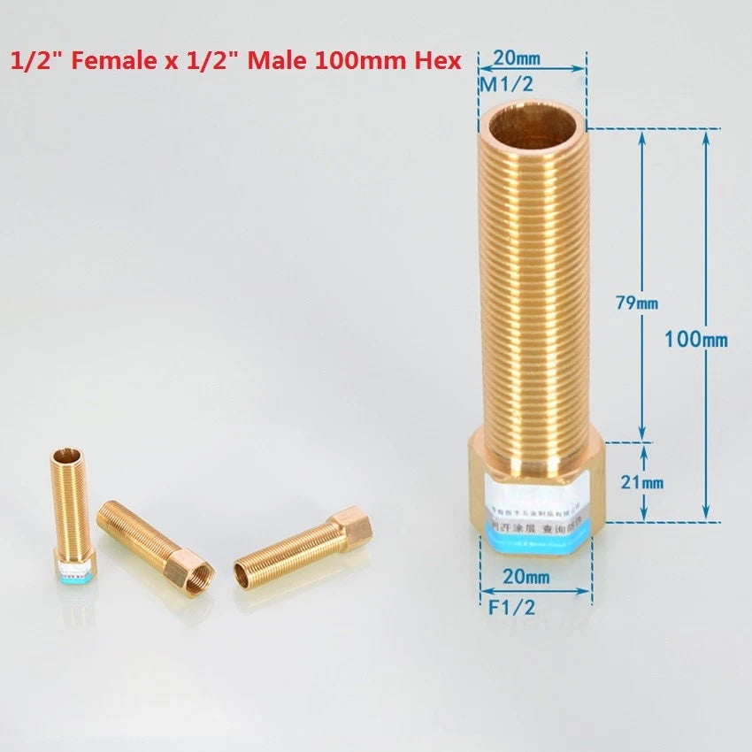 BSP Brass Pipe Adapter — Female to Male Thread, Hex & Octagon Body, Multiple Sizes