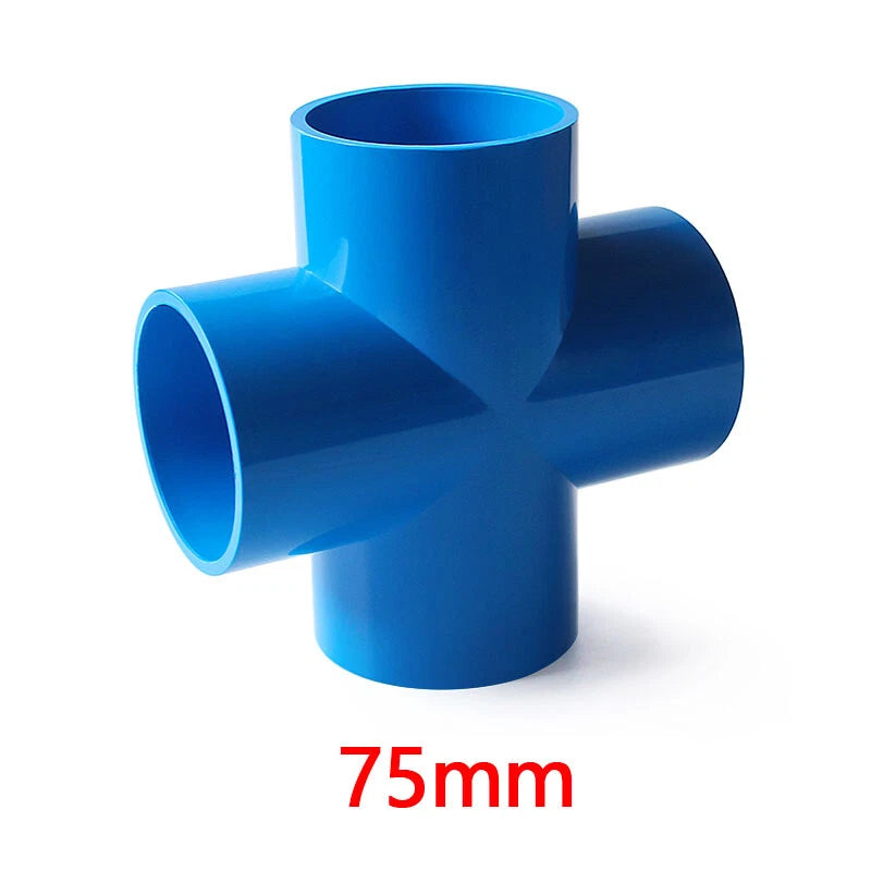 PVC 4-Way Blue Equal Water Connector Coupling Pressure Pipe Fittings 20mm~90mm