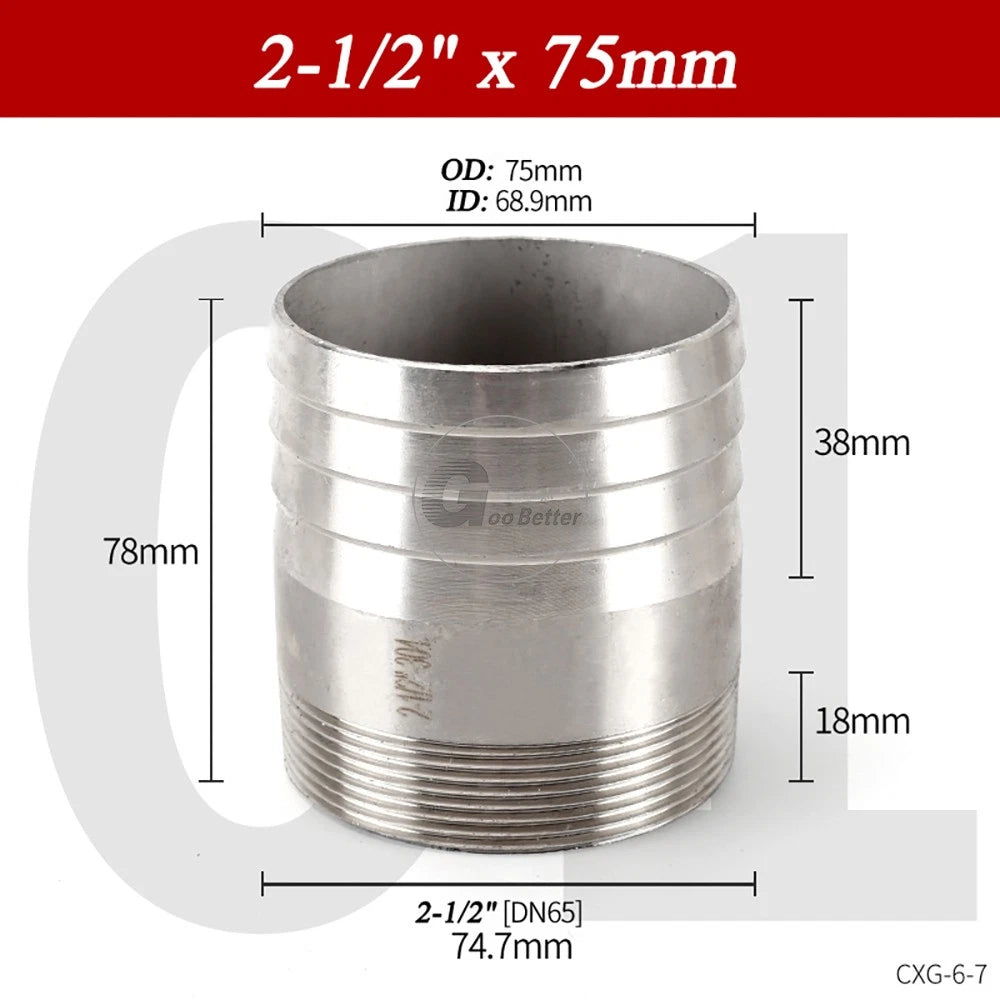 BSP1/8"-4" Male Thread Fitting x Barb Hose Tail End Connector A2 Stainless Steel