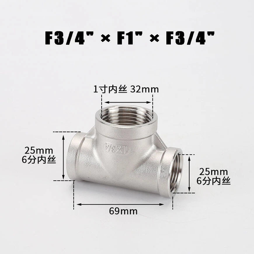 BSP Reducing Female Tee — 304 Stainless Steel Pipe Fitting, All Female Ports