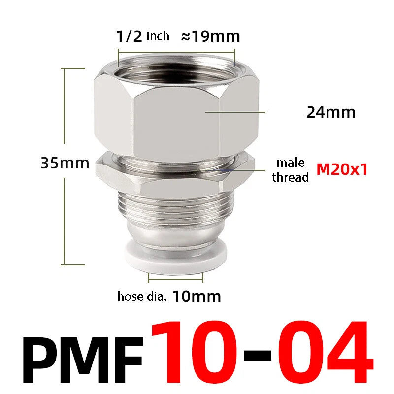 Bulkhead Female Thread Pneumatic Push-In Fittings | 4–12mm Air Hose Tube Connector