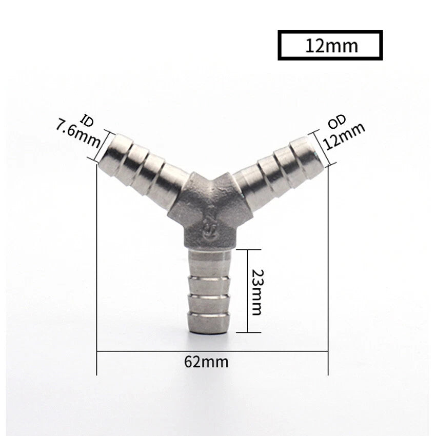 A2 Stainless Steel Barbed 3-Way Hose Connector — T-Type & Y-Type for Fuel, Air, Gas & Oil Pipe